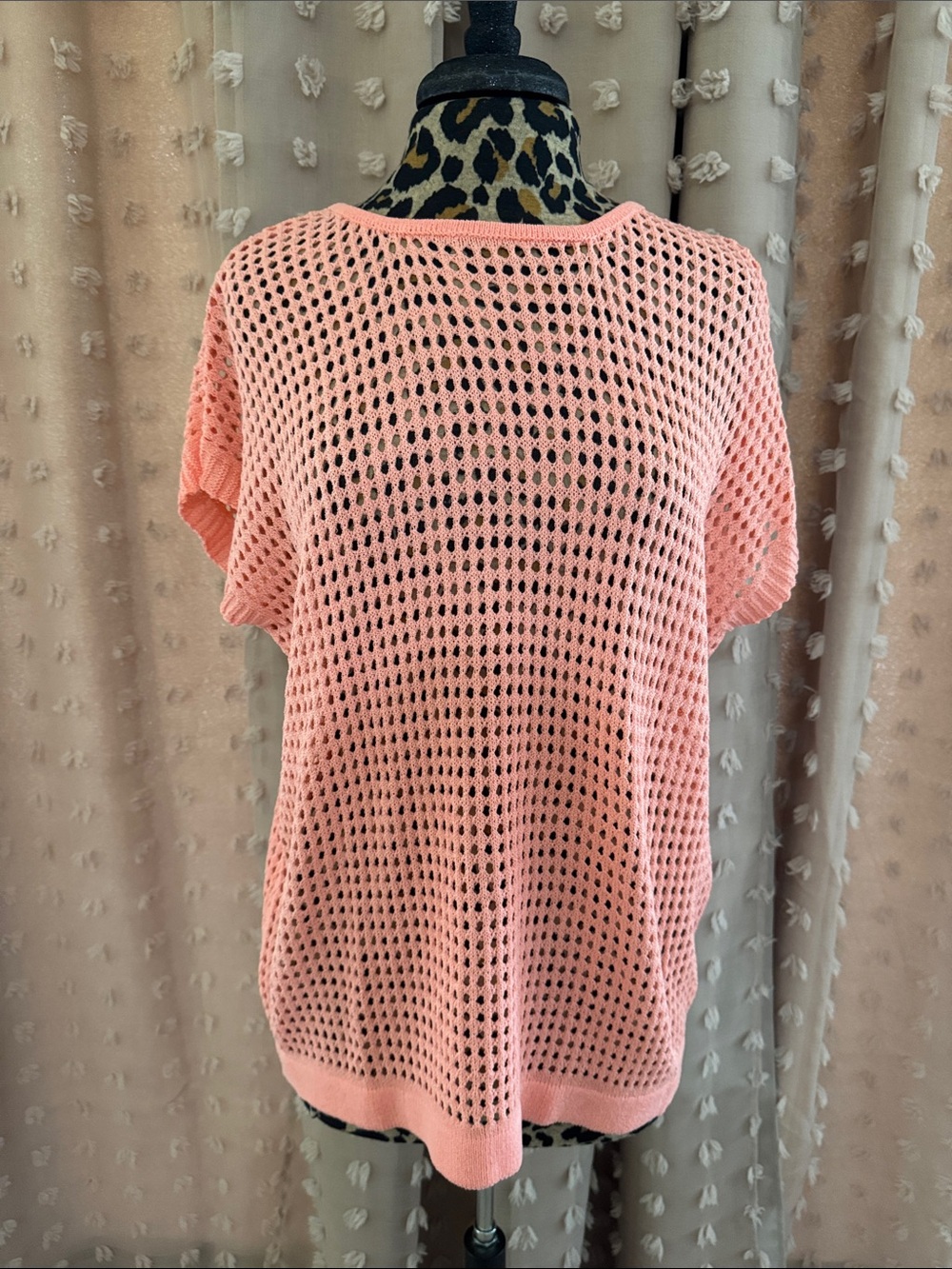 Women’s Open-Knit Short Sleeve Sweater - Peach Pink